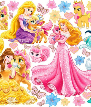 Vinilos decorativos Adhesivos infantiles de Pared princesas coloridas con mascotas