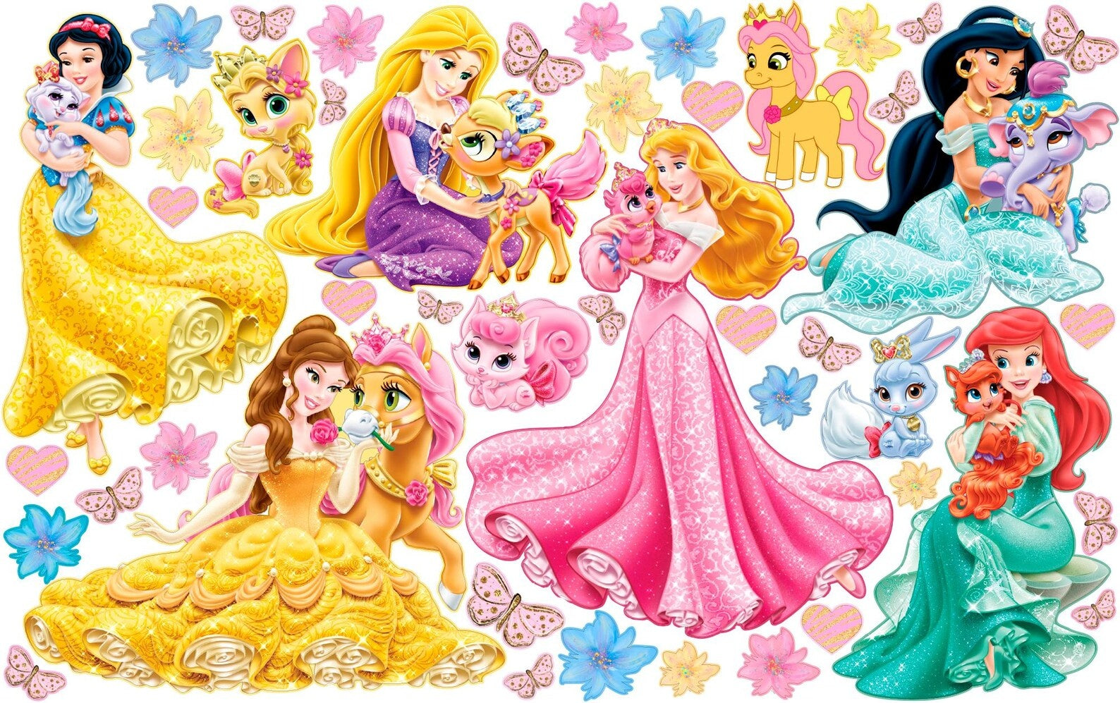 Vinilos decorativos Adhesivos infantiles de Pared princesas coloridas con mascotas