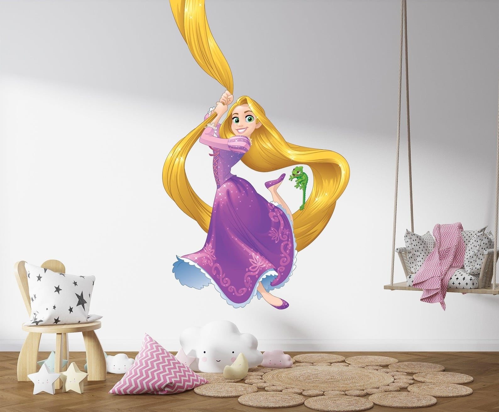 Vinilos decorativos Adhesivos infantiles de Pared princesas rapunzel con cabello