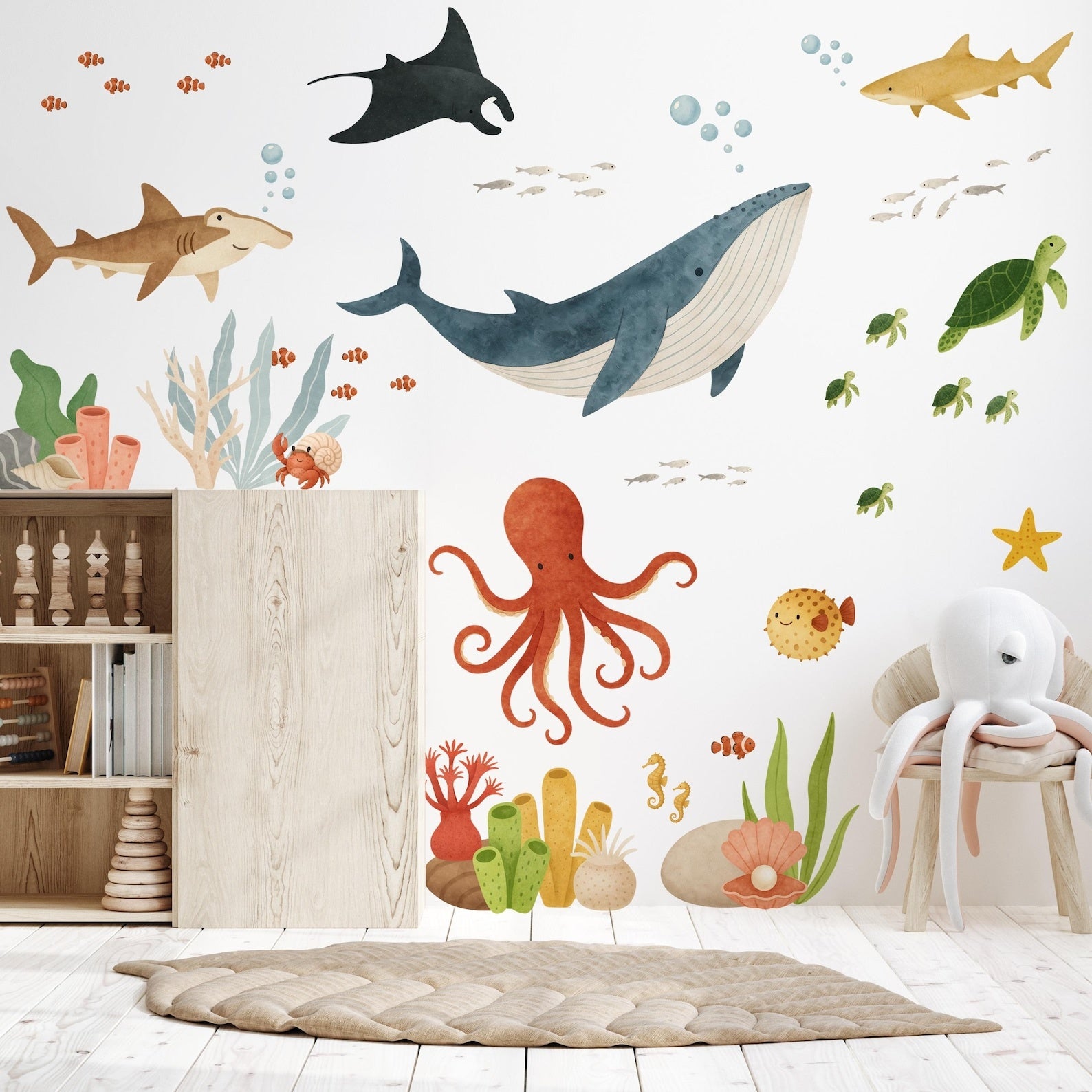 Vinilos decorativos Adhesivos infantiles de Pared animales de mar acuarela