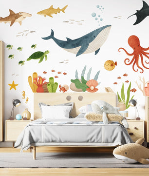Vinilos decorativos Adhesivos infantiles de Pared animales de mar acuarela