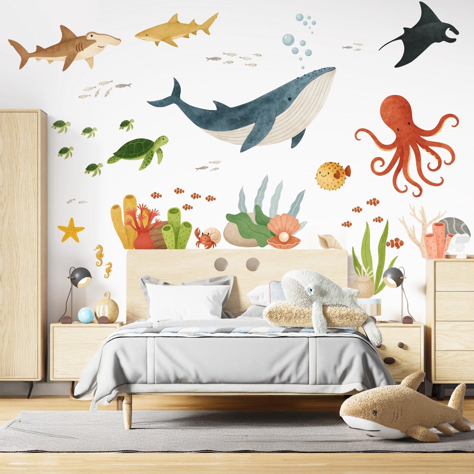Vinilos decorativos Adhesivos infantiles de Pared animales de mar acuarela