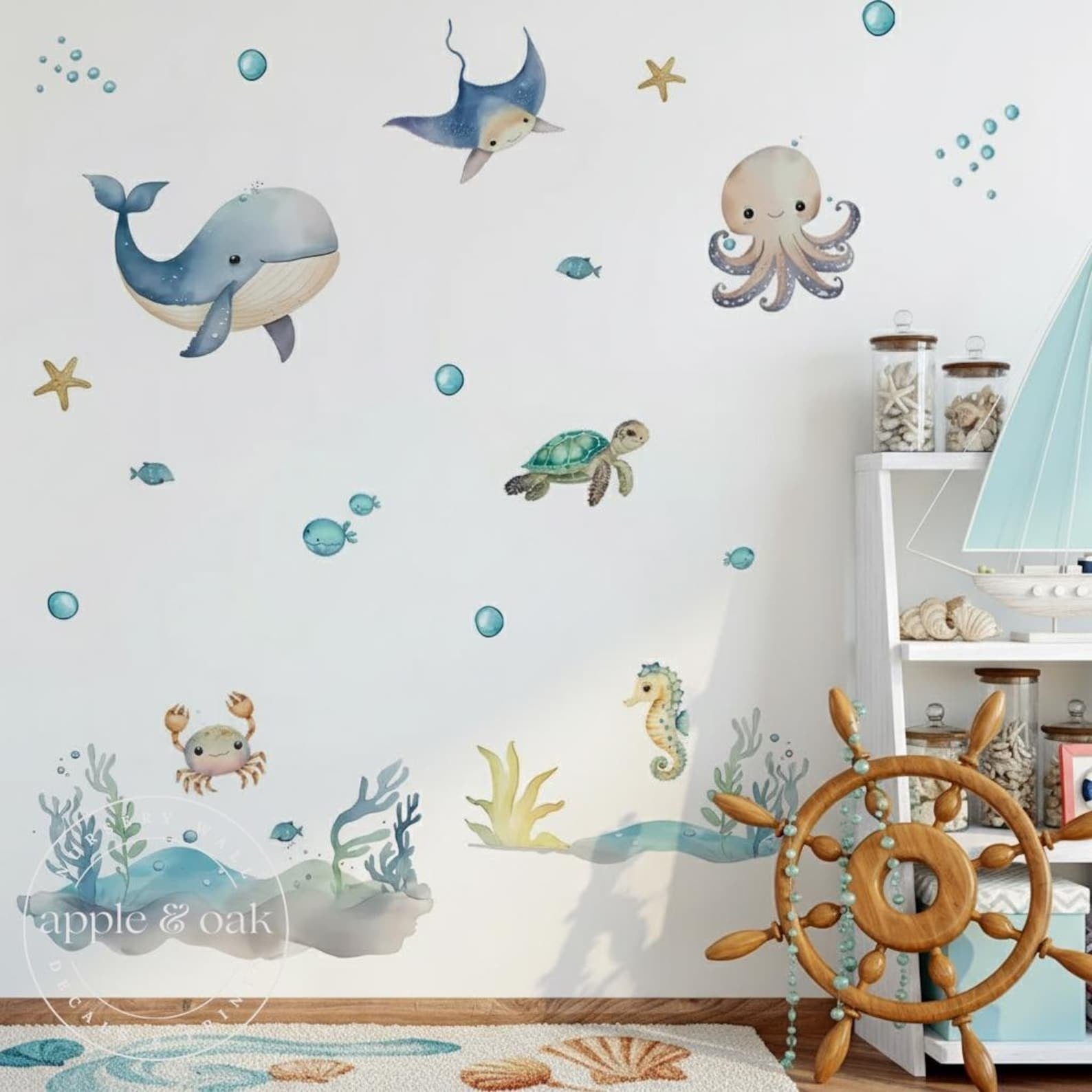 Vinilos decorativos Adhesivos infantiles de Pared animales de mar bebe