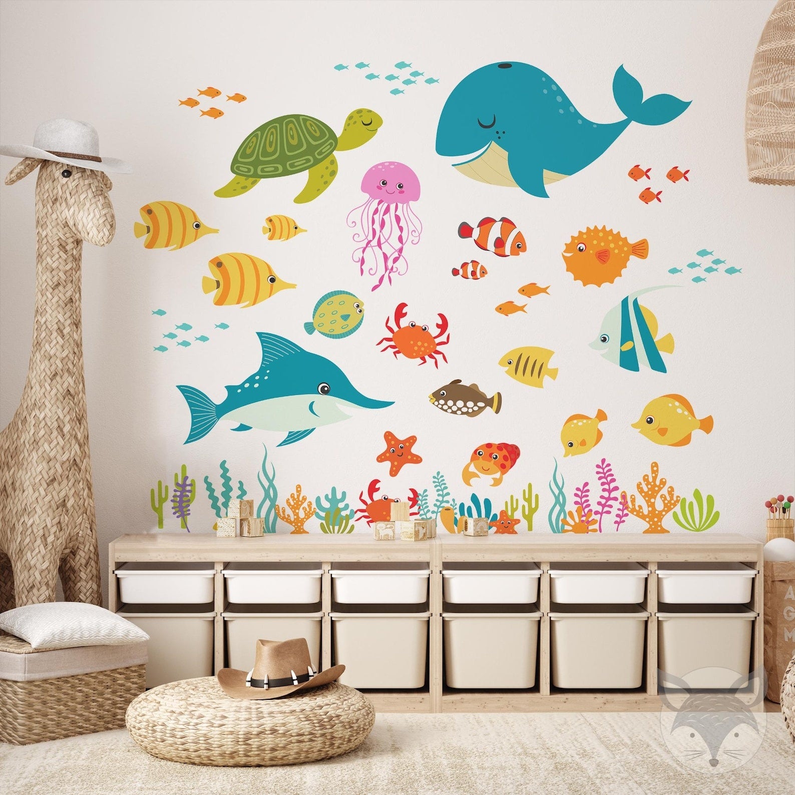 Vinilos decorativos Adhesivos infantiles de Pared animales marinos vector