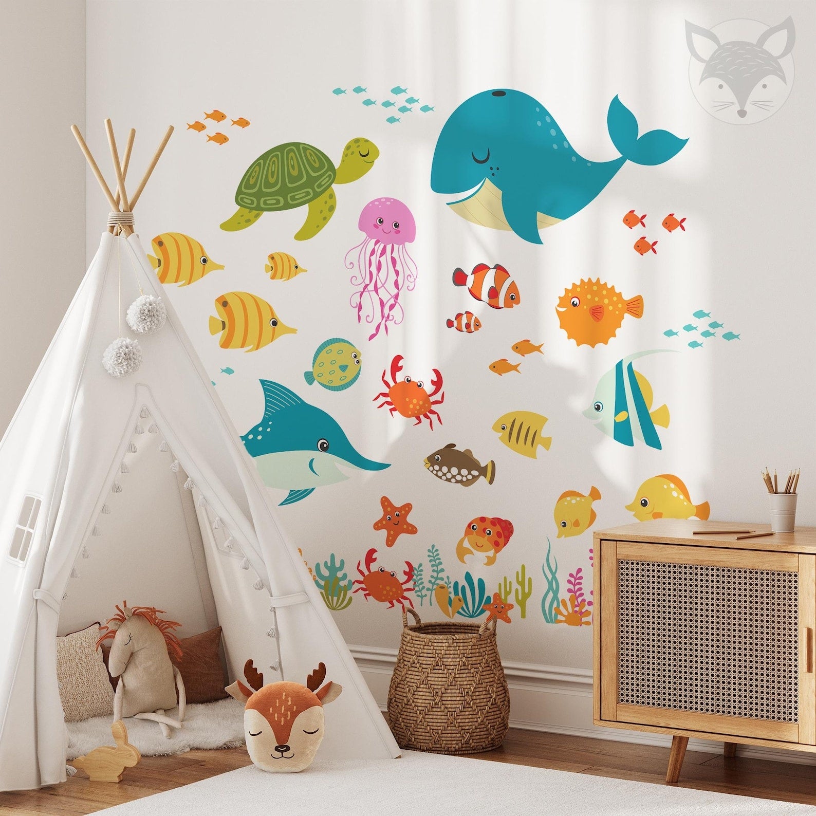 Vinilos decorativos Adhesivos infantiles de Pared animales marinos vector