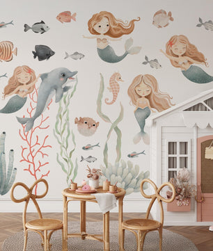 Vinilos decorativos Adhesivos infantiles de Pared animales marinos con algas y sirenas