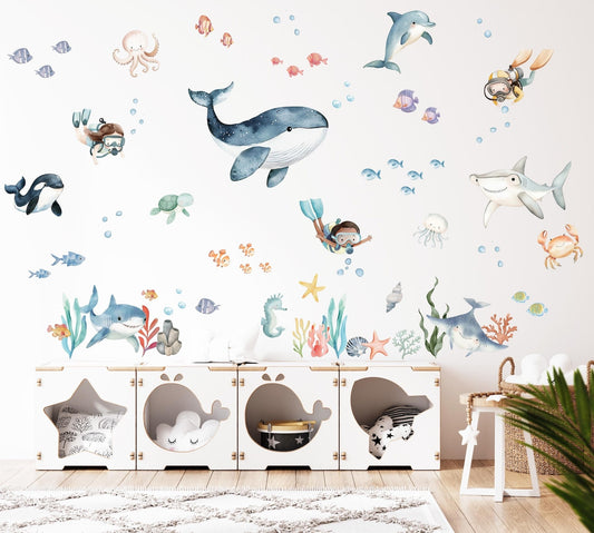 Vinilos decorativos Adhesivos infantiles de Pared animales marinos buceo