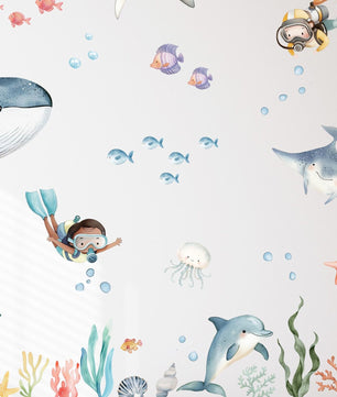 Vinilos decorativos Adhesivos infantiles de Pared animales marinos buceo