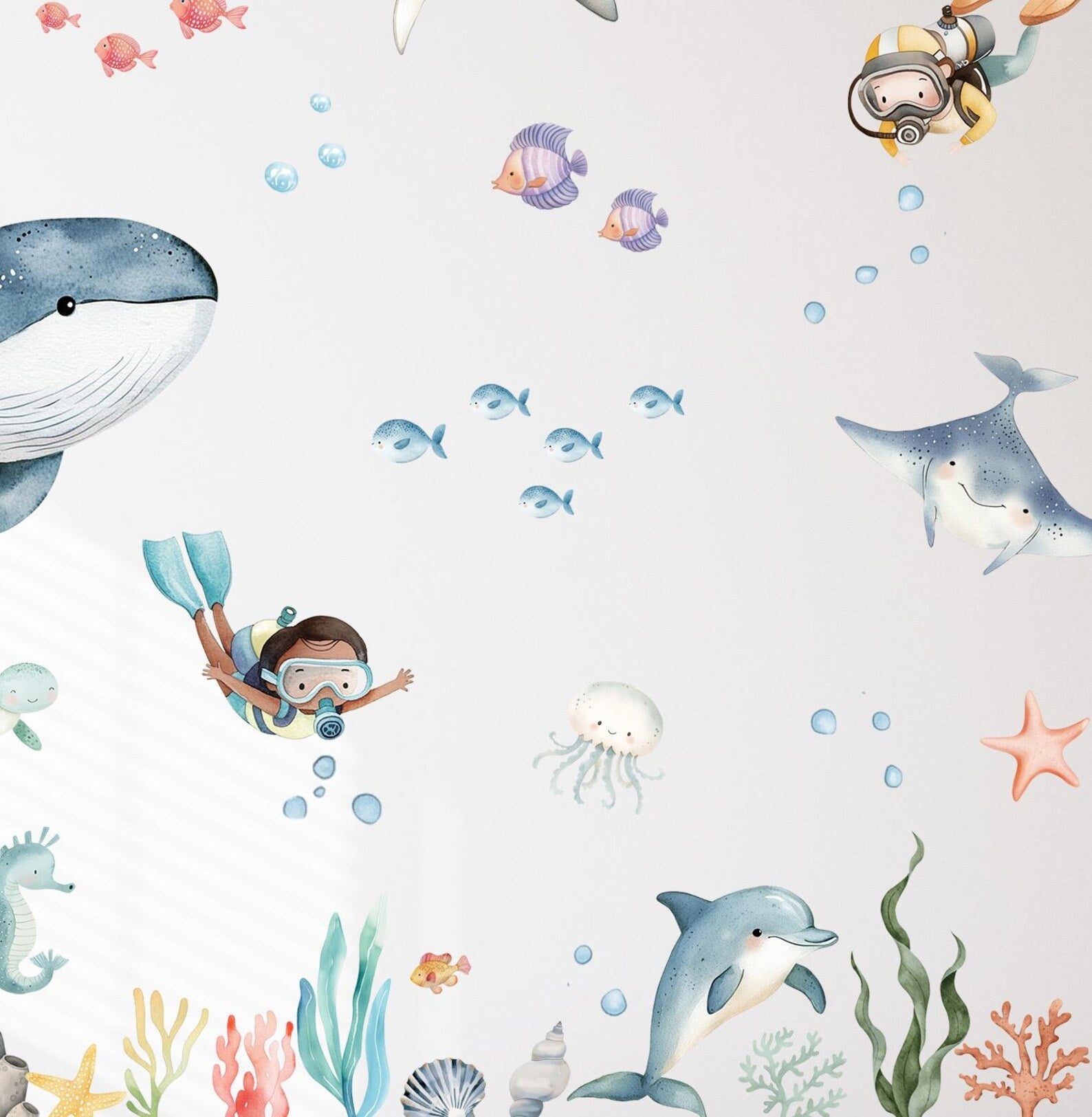 Vinilos decorativos Adhesivos infantiles de Pared animales marinos buceo