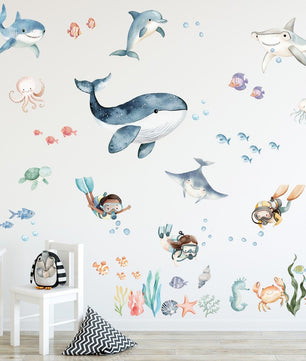 Vinilos decorativos Adhesivos infantiles de Pared animales marinos buceo