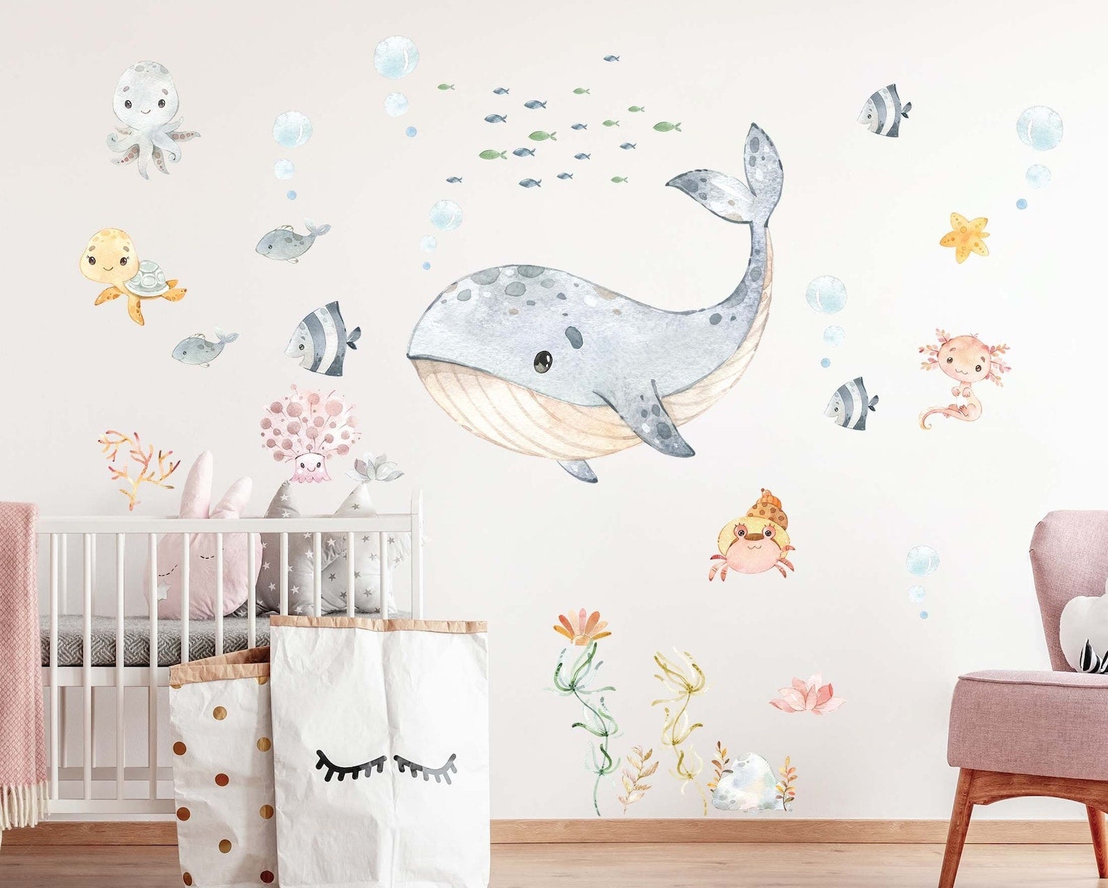 Vinilos decorativos Adhesivos infantiles de Pared animales marinos pulpo o ballena