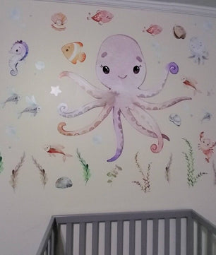 Vinilos decorativos Adhesivos infantiles de Pared animales marinos pulpo o ballena