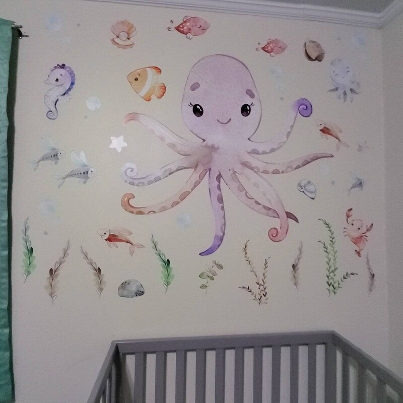 Vinilos decorativos Adhesivos infantiles de Pared animales marinos pulpo o ballena