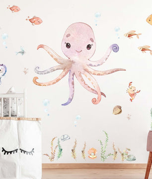 Vinilos decorativos Adhesivos infantiles de Pared animales marinos pulpo o ballena