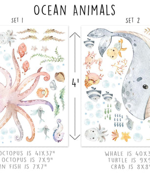 Vinilos decorativos Adhesivos infantiles de Pared animales marinos pulpo o ballena