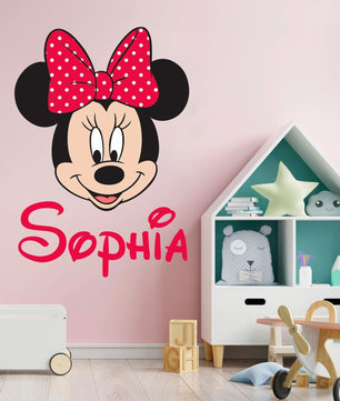 Vinilos decorativos Adhesivos infantiles de Pared minnie cara con nombre
