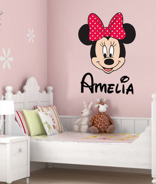 Vinilos decorativos Adhesivos infantiles de Pared minnie cara con nombre