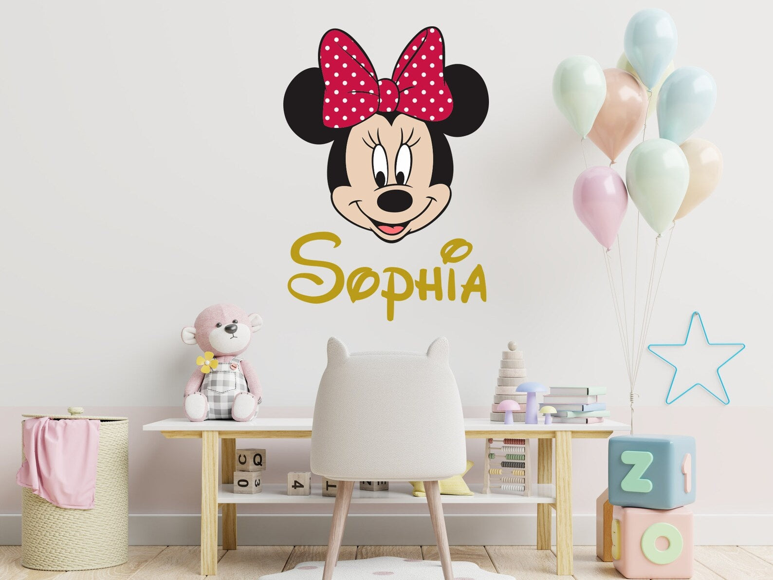 Vinilos decorativos Adhesivos infantiles de Pared minnie cara con nombre