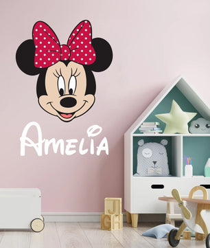Vinilos decorativos Adhesivos infantiles de Pared minnie cara con nombre