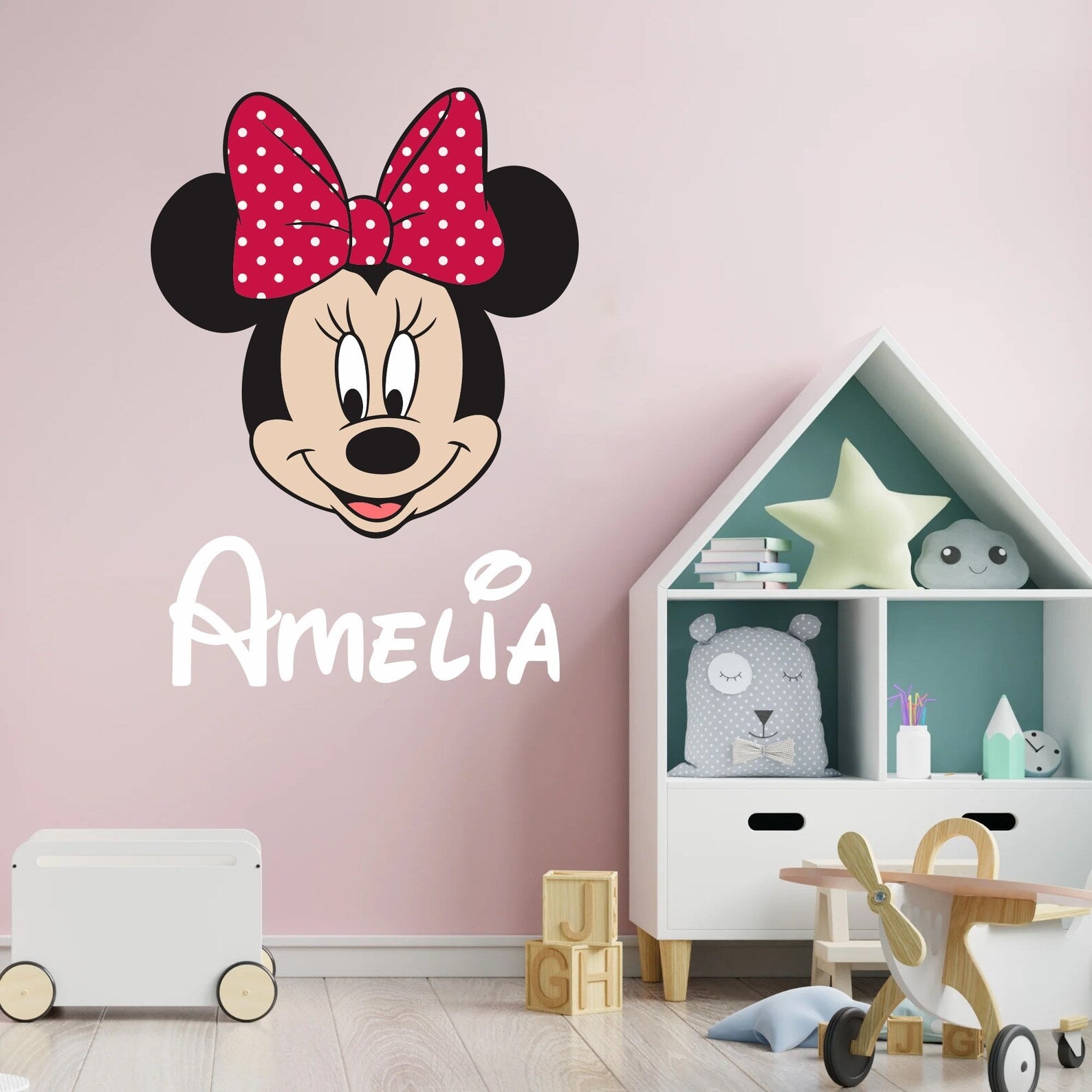 Vinilos decorativos Adhesivos infantiles de Pared minnie cara con nombre