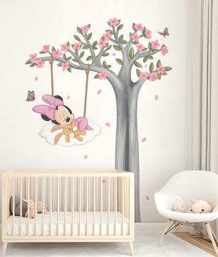 Vinilos decorativos Adhesivos infantiles de Pared minnie dormilona en arbol