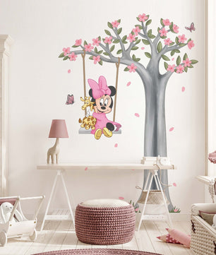 Vinilos decorativos Adhesivos infantiles de Pared minnie en columpio en arbol