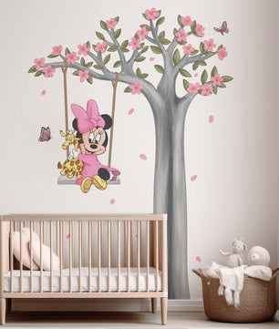 Vinilos decorativos Adhesivos infantiles de Pared minnie en columpio en arbol