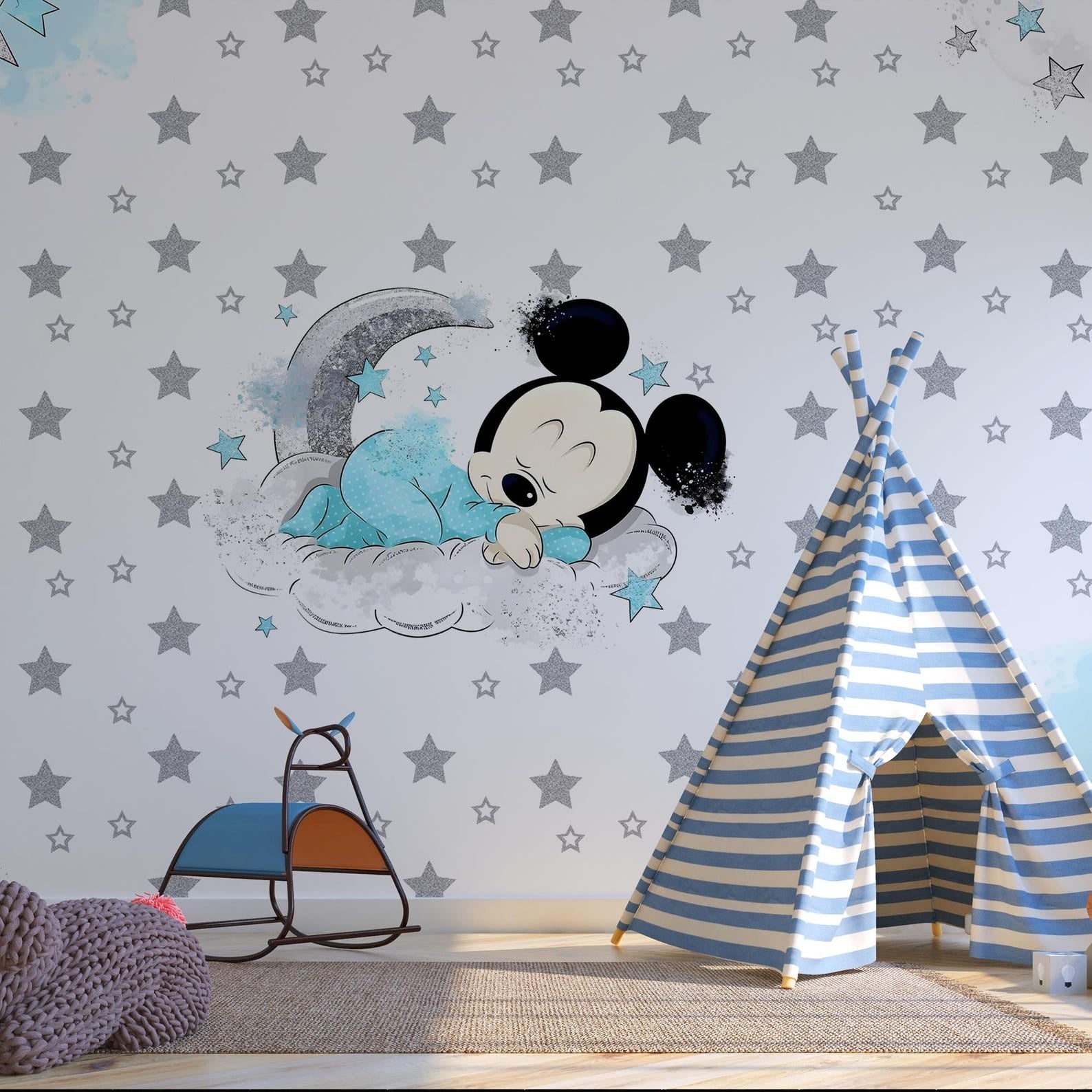 Vinilos decorativos Adhesivos infantiles de Pared mickey con estrellas