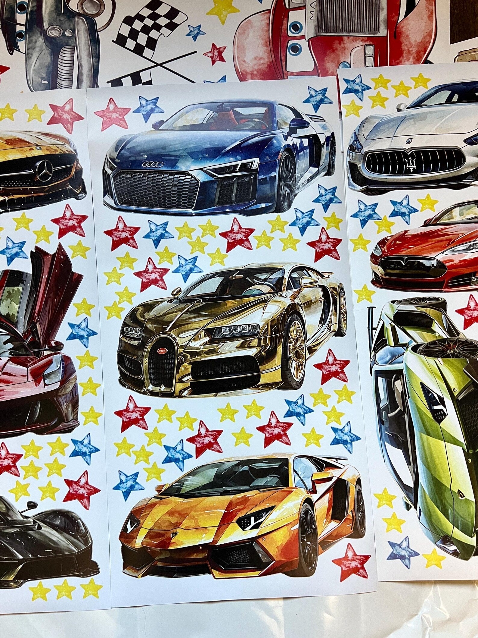 Vinilos decorativos Adhesivos infantiles de Pared Carros de lujo