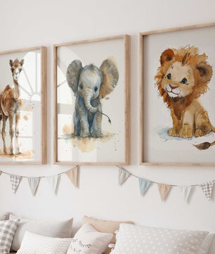 Cuadros Decorativos infantiles Modernos Animales acuarela leon, camello y elefante