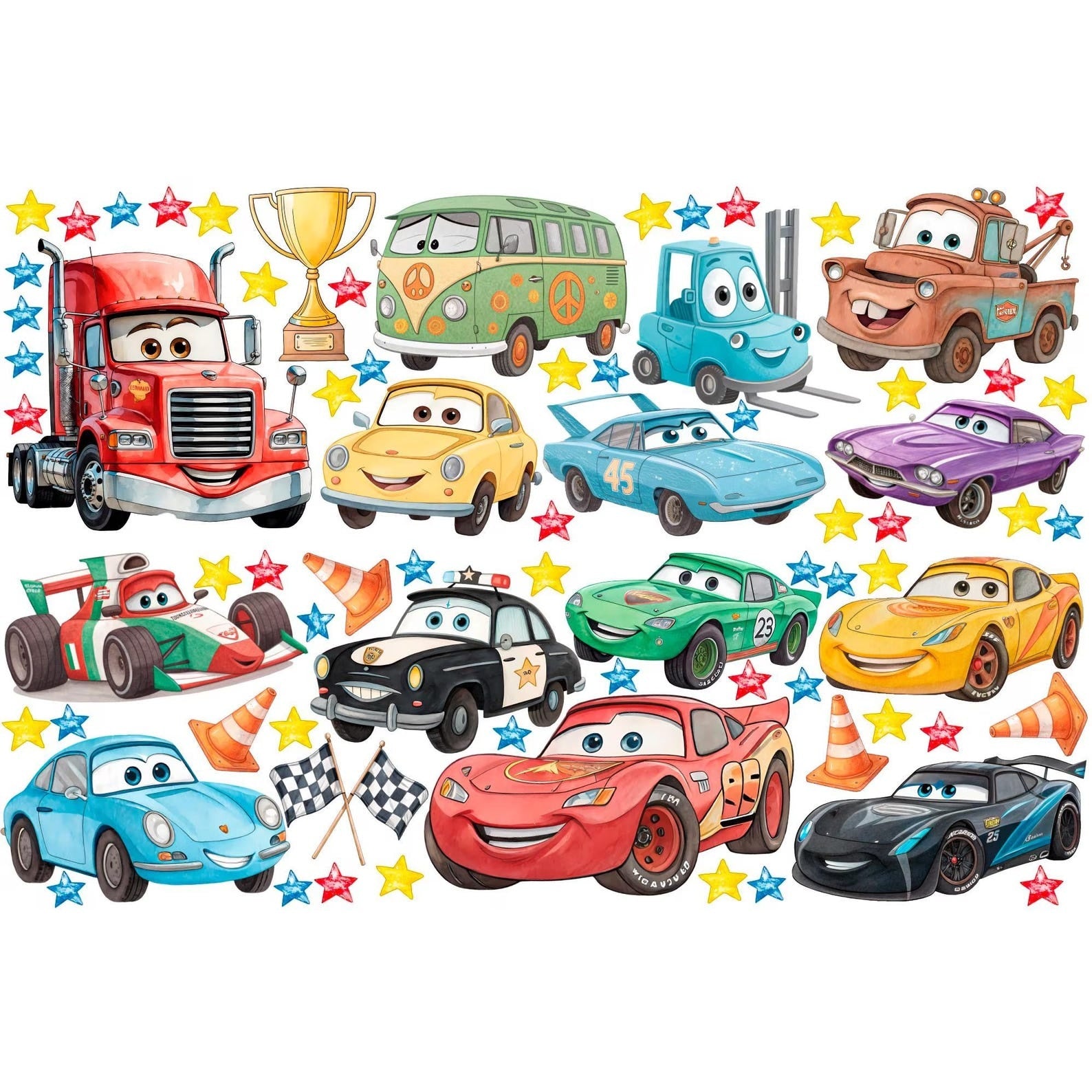 Vinilos decorativos Adhesivos infantiles de Pared Carro cars 3