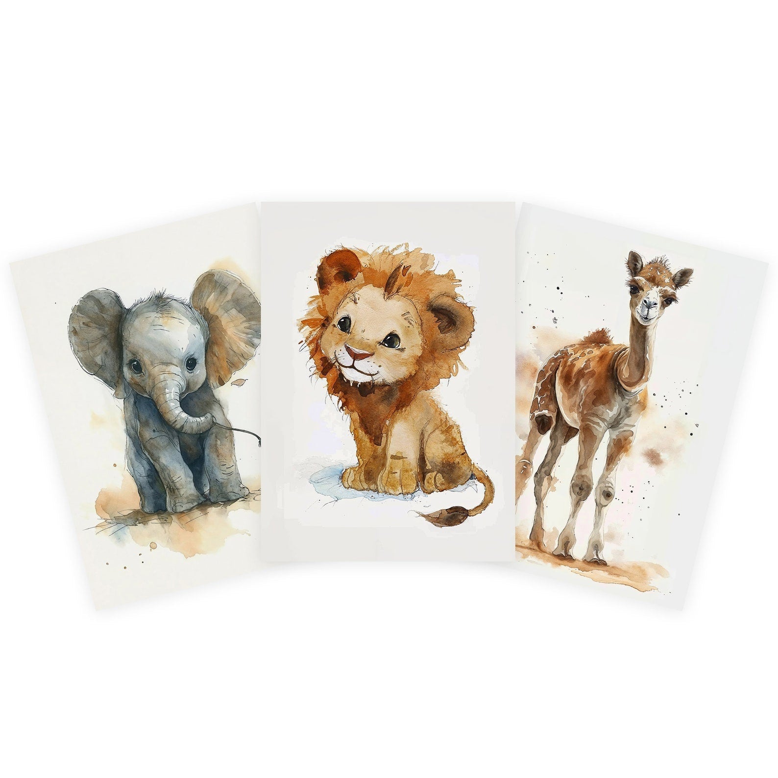 Cuadros Decorativos infantiles Modernos Animales acuarela leon, camello y elefante