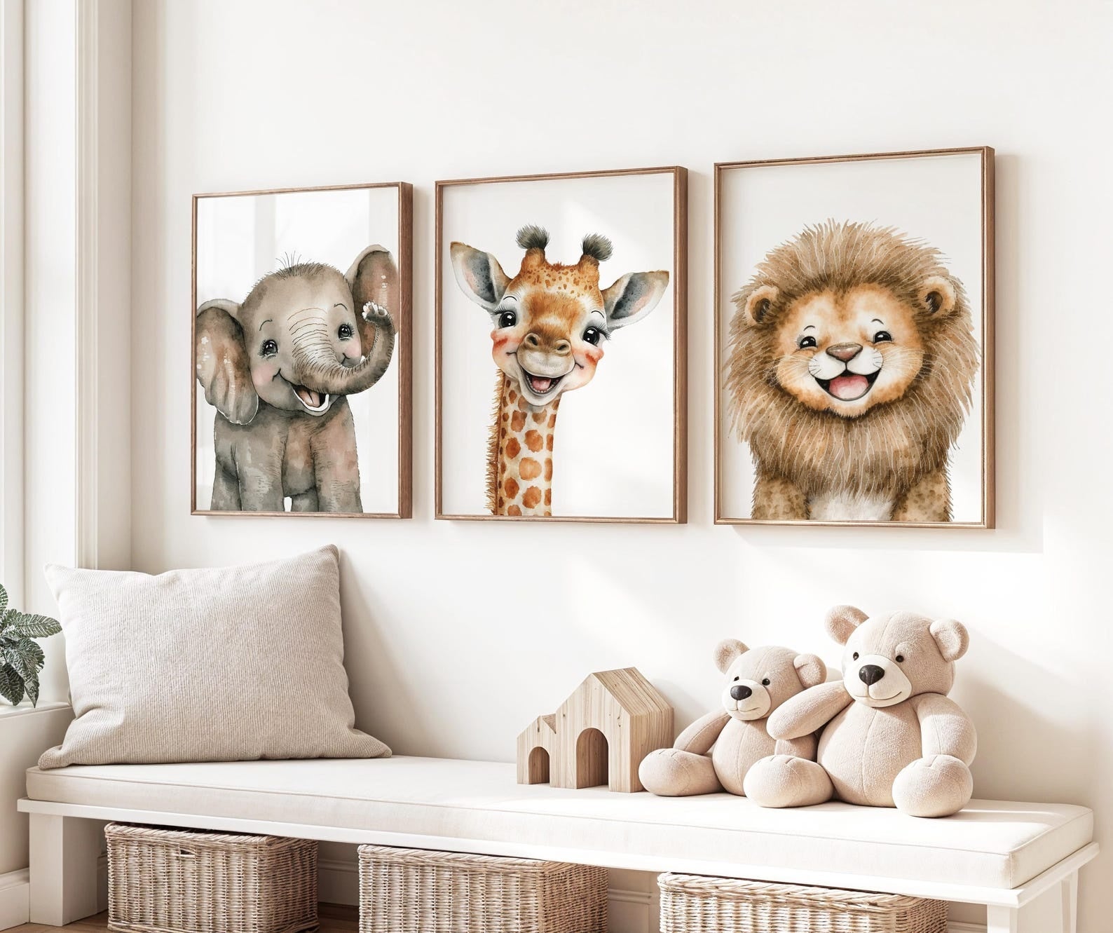Cuadros Decorativos infantiles Modernos Animales Sonrientes Leon, Jirafa Elefante