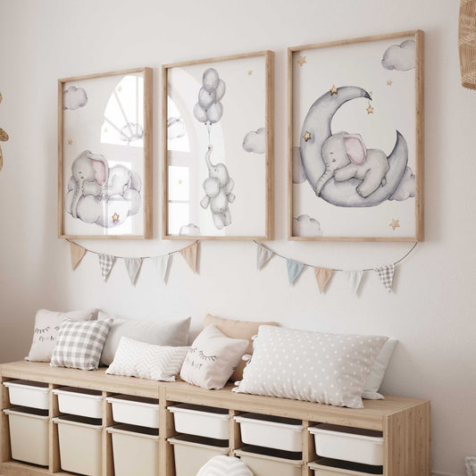 Cuadros Decorativos infantiles Modernos Animales Elefantes en el cielo