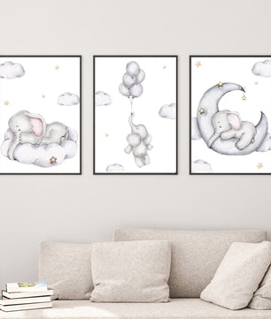 Cuadros Decorativos infantiles Modernos Animales Elefantes en el cielo