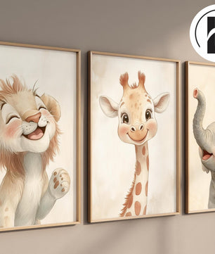 Cuadros Decorativos infantiles Modernos Animales tiernos leon, jirafa y elefante 2