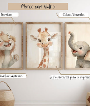 Cuadros Decorativos infantiles Modernos Animales tiernos leon, jirafa y elefante 2