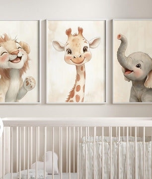 Cuadros Decorativos infantiles Modernos Animales tiernos leon, jirafa y elefante 2