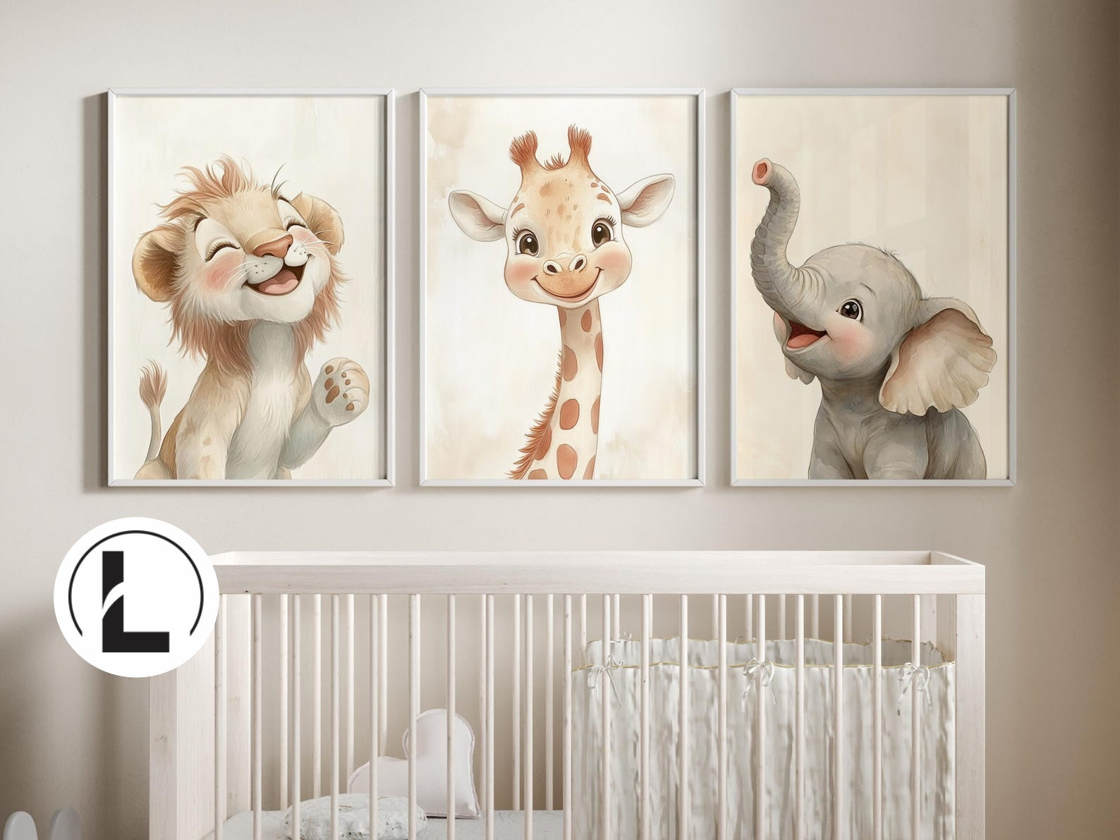 Cuadros Decorativos infantiles Modernos Animales tiernos leon, jirafa y elefante 2
