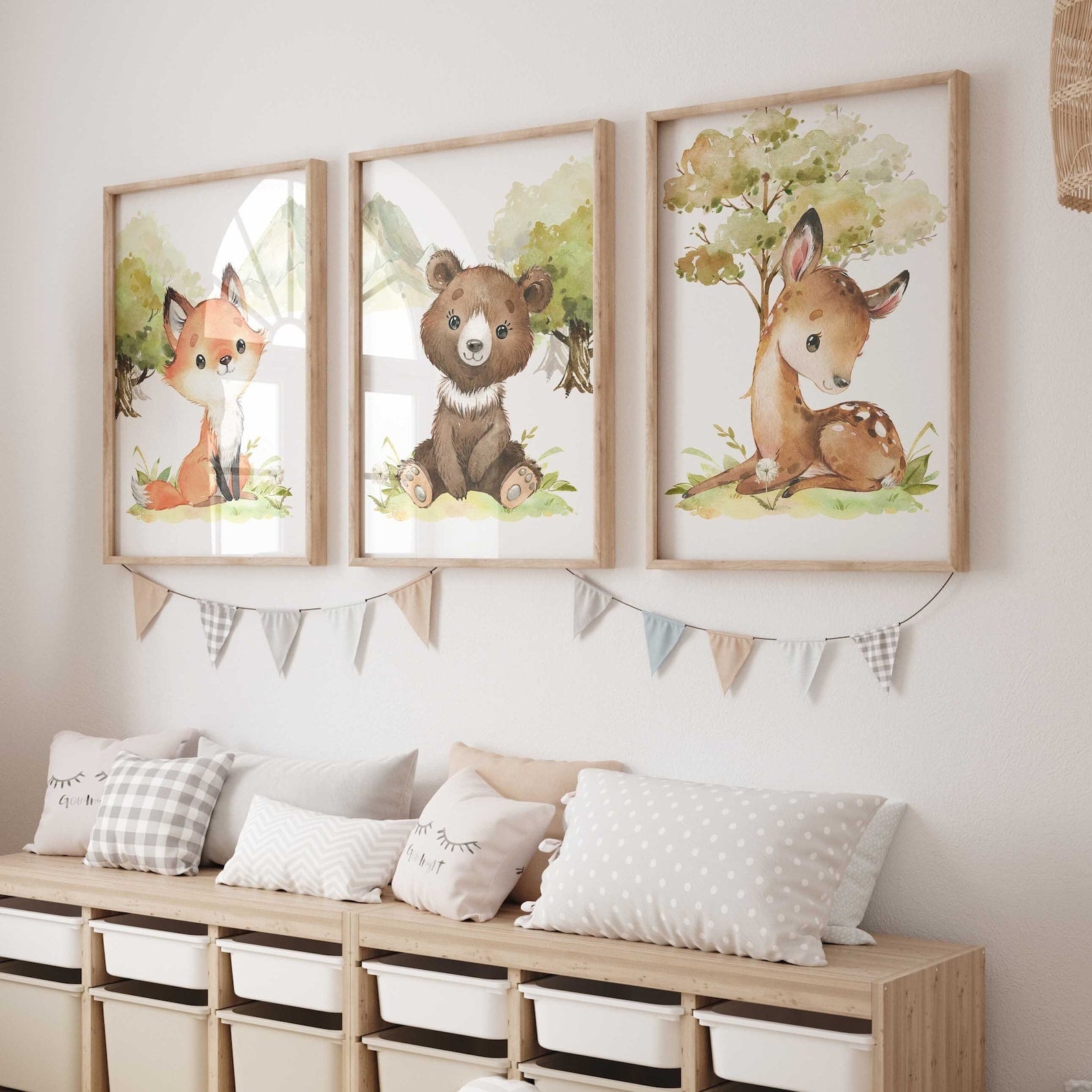 Cuadros Decorativos infantiles Modernos Animales del bosque oso, zorro y venado