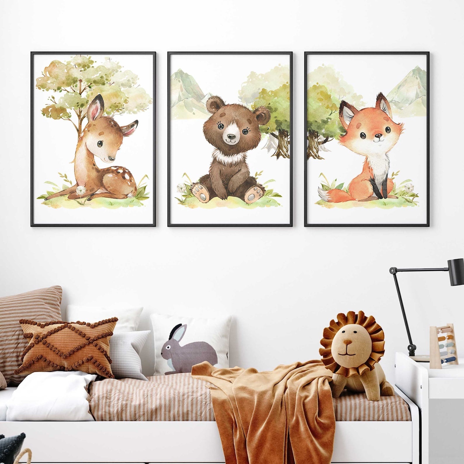 Cuadros Decorativos infantiles Modernos Animales del bosque oso, zorro y venado