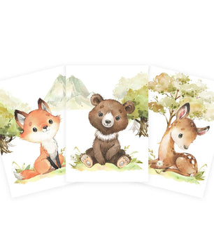 Cuadros Decorativos infantiles Modernos Animales del bosque oso, zorro y venado
