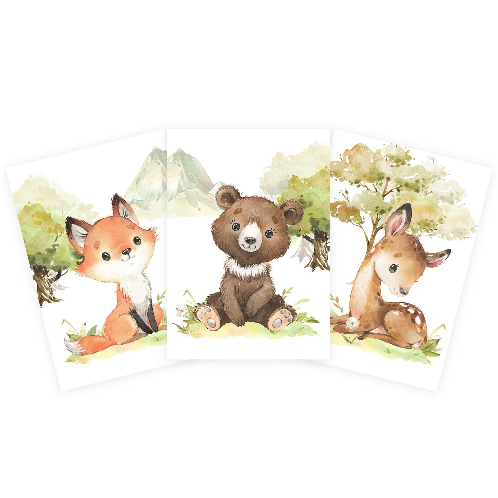 Cuadros Decorativos infantiles Modernos Animales del bosque oso, zorro y venado