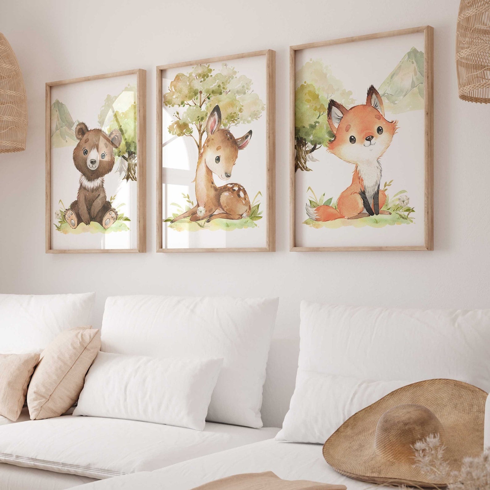 Cuadros Decorativos infantiles Modernos Animales del bosque oso, zorro y venado