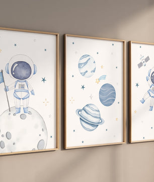 Cuadros Decorativos infantiles Modernos Astronautas en el espacio azul