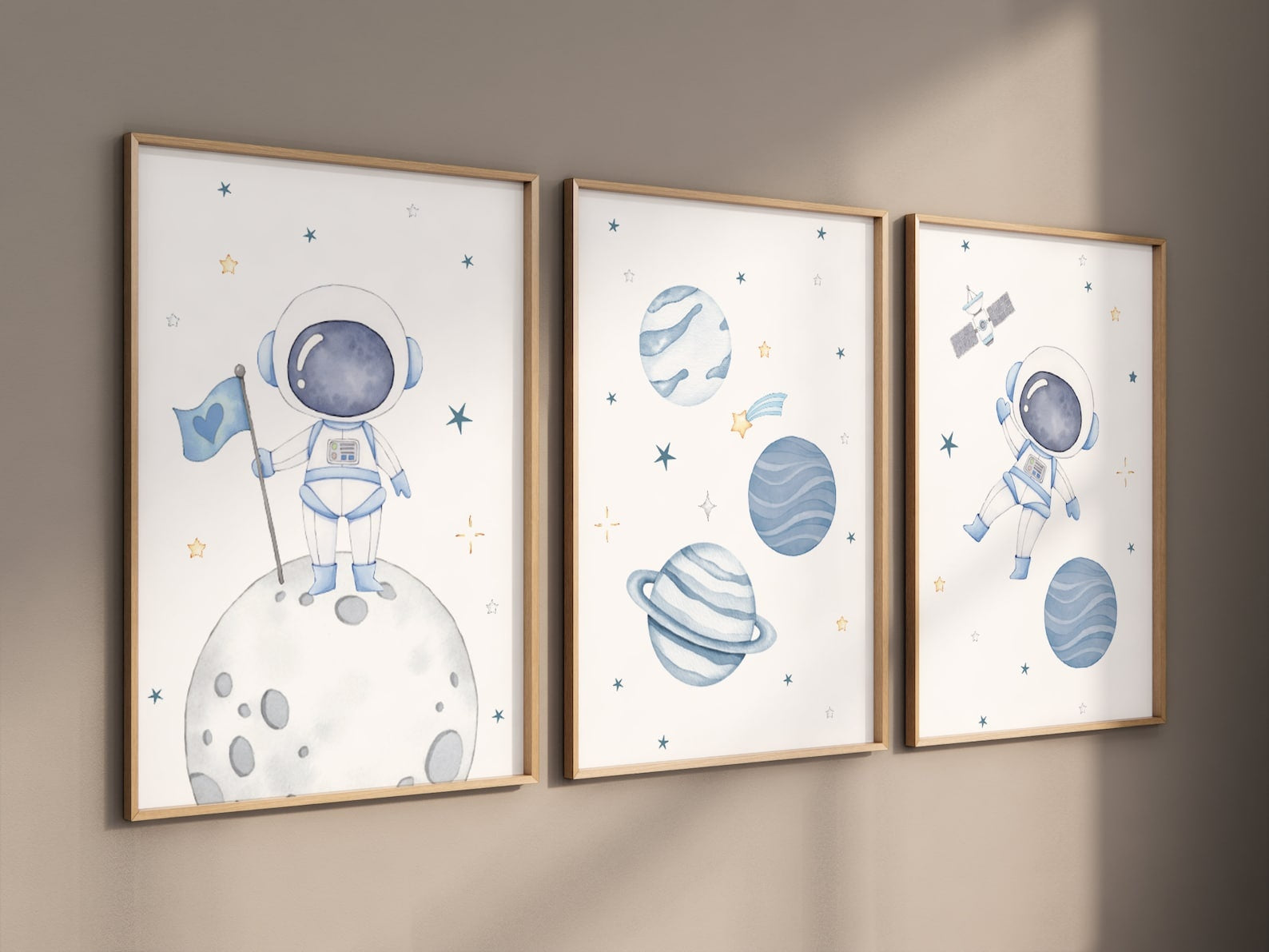 Cuadros Decorativos infantiles Modernos Astronautas en el espacio azul