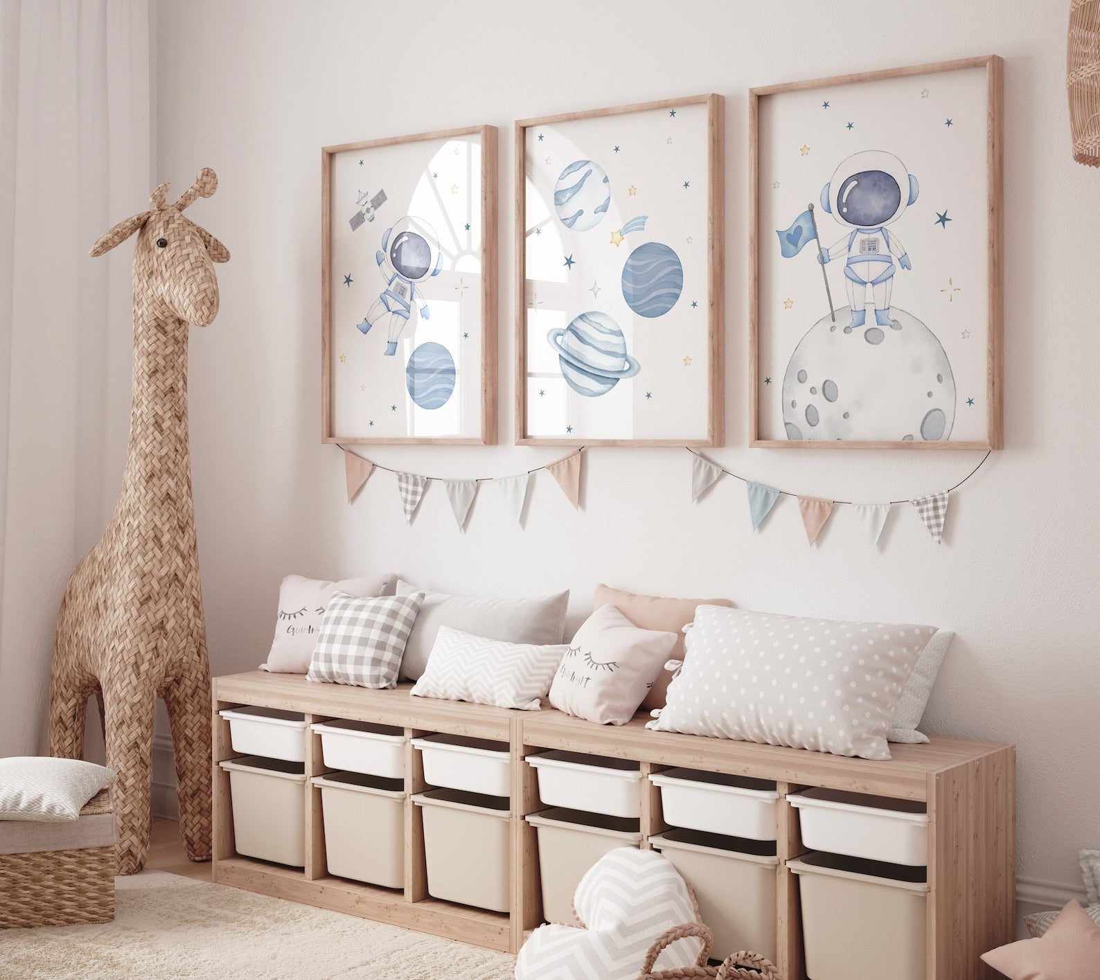 Cuadros Decorativos infantiles Modernos Astronautas en el espacio azul