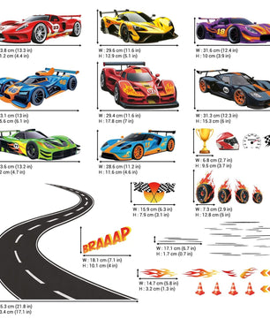 Vinilos decorativos Adhesivos infantiles de Pared Carro hot weel con pista