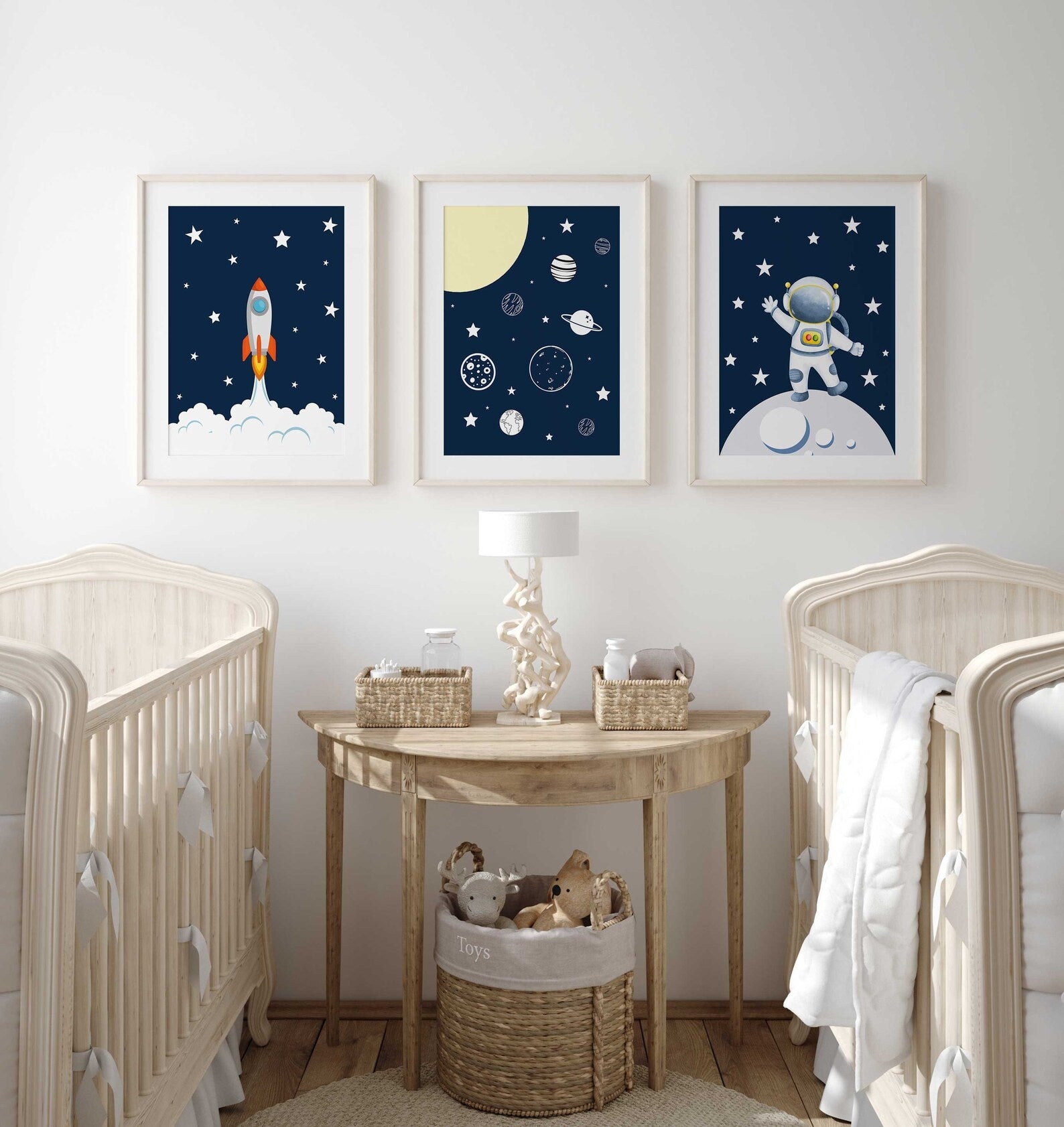 Cuadros Decorativos infantiles Modernos Astronautas, cohete y Galaxia