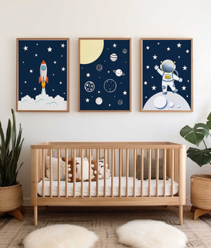 Cuadros Decorativos infantiles Modernos Astronautas, cohete y Galaxia